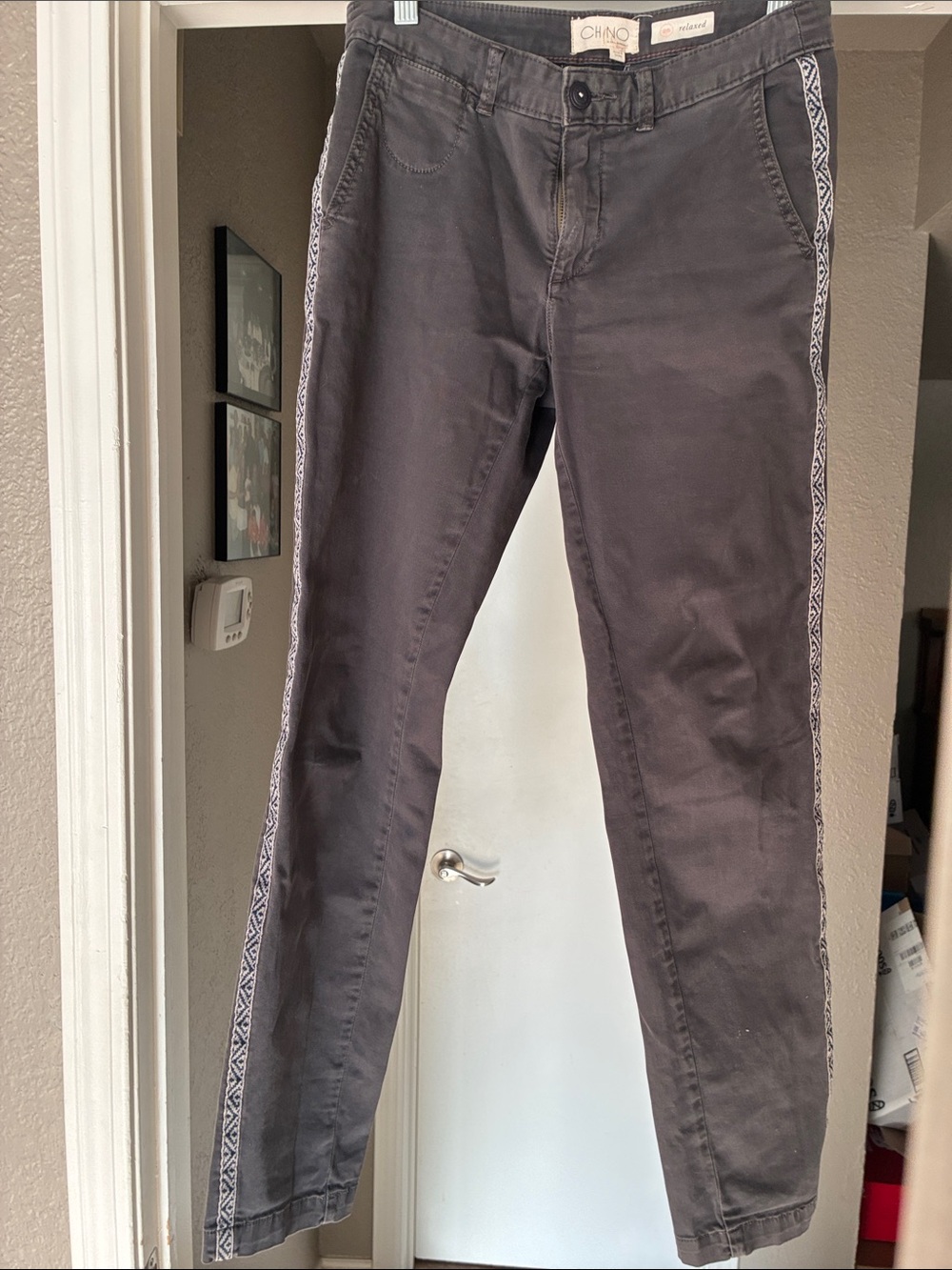 Chino by Anthropologie Gray Straight-Leg Pants with Side Trim - size 25
